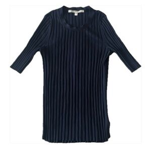 Veronica Beard Dillon Ribbed Half Sleeve Navy Blue crew neck (🚚 free shipping)